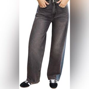Good American Two-Tone Wide Leg Jeans in Charcoal and Light Blue